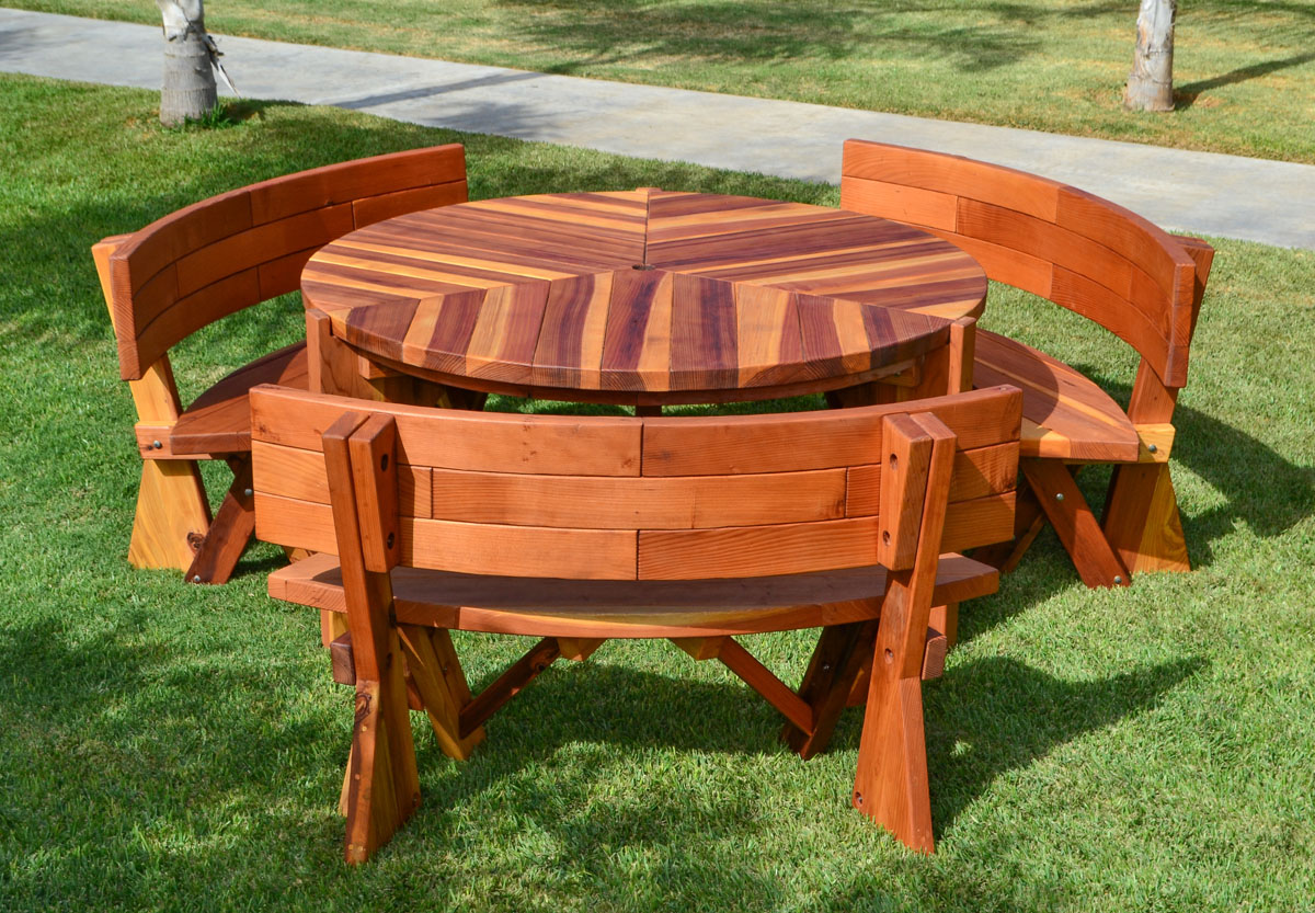 Fullback Arc Wood Picnic Bench, Custom Redwood Seating