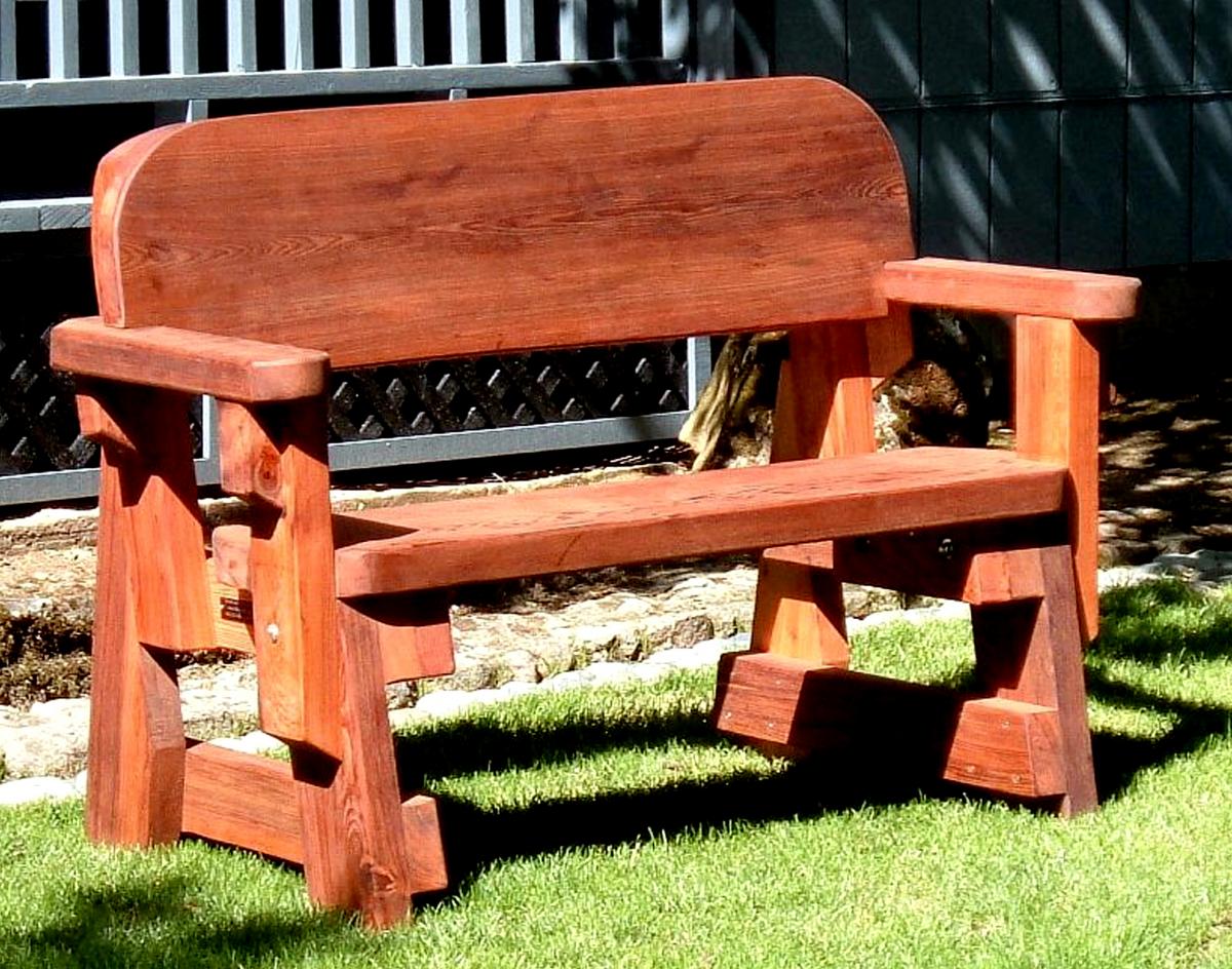 Solid Redwood Park Bench, Outdoor Wood Benches
