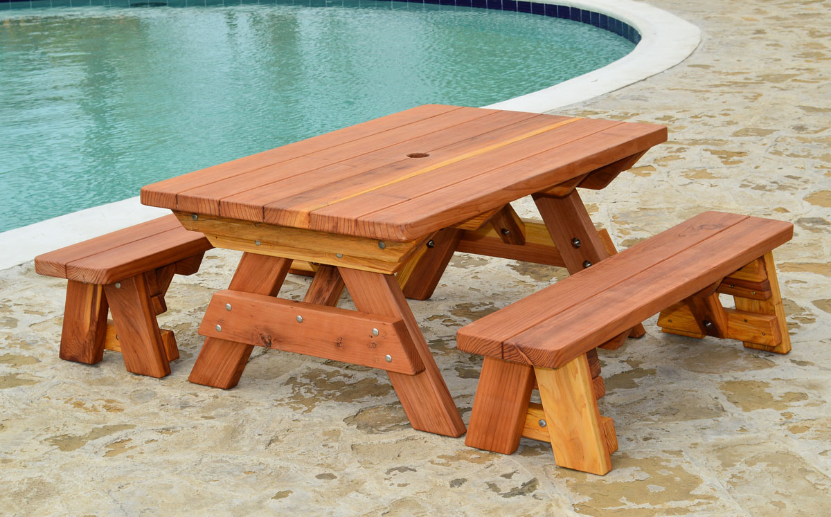 Six Triangular Wooden Picnic Tables