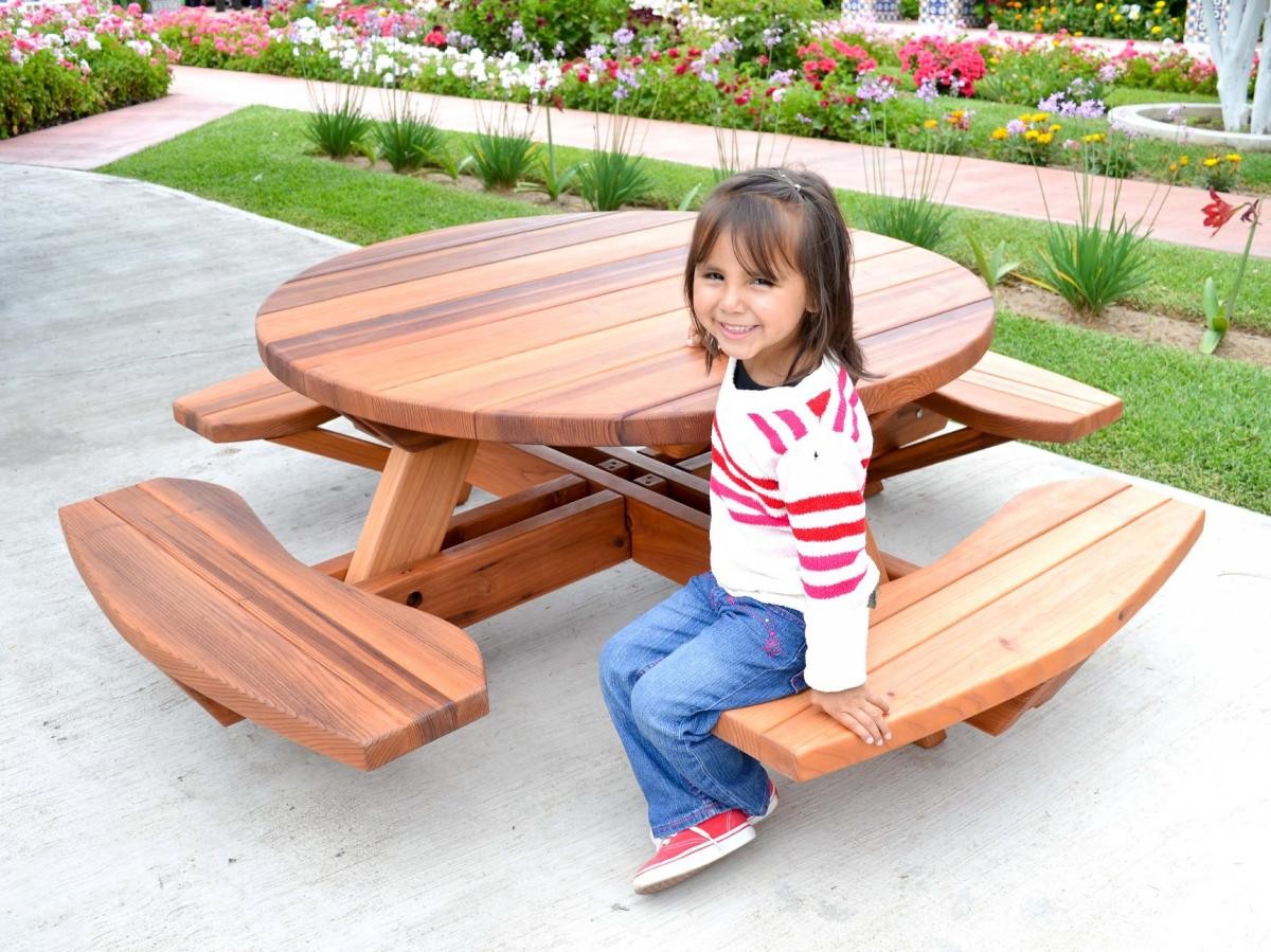 Kid Size Round Wood Picnic Table Kit Forever Redwood