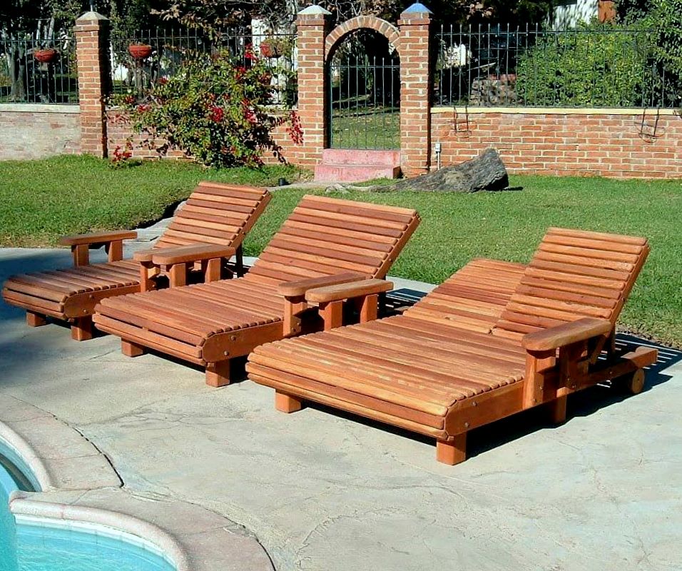 La Grange Redwood Lounger (Options: Single - left, Honeymoon - center & Double - right, Mature Redwood, Single has Snack Tray on right side, Honeymooner and Double have Snack Trays on both sides, 13" H, Wheels, Transparent Premium Sealant)