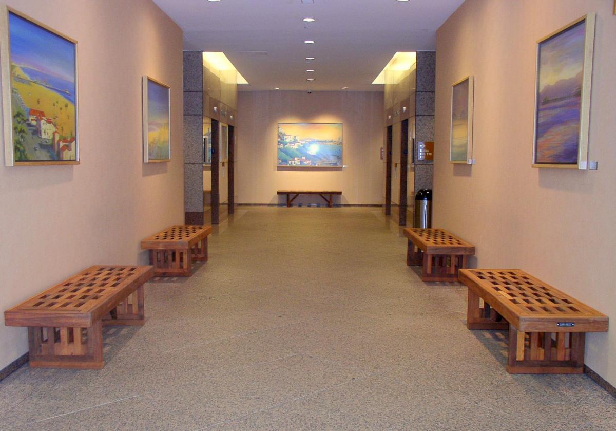 Lighthouse Garden Bench (Options: 6 ft L x 21 1/4 inches W x 15 1/2 inches H, Mature Redwood, No Cushion, No Engraving, Transparent Premium Sealant). Photo Courtesy of University of California (UCLA campus in Los Angeles, CA).