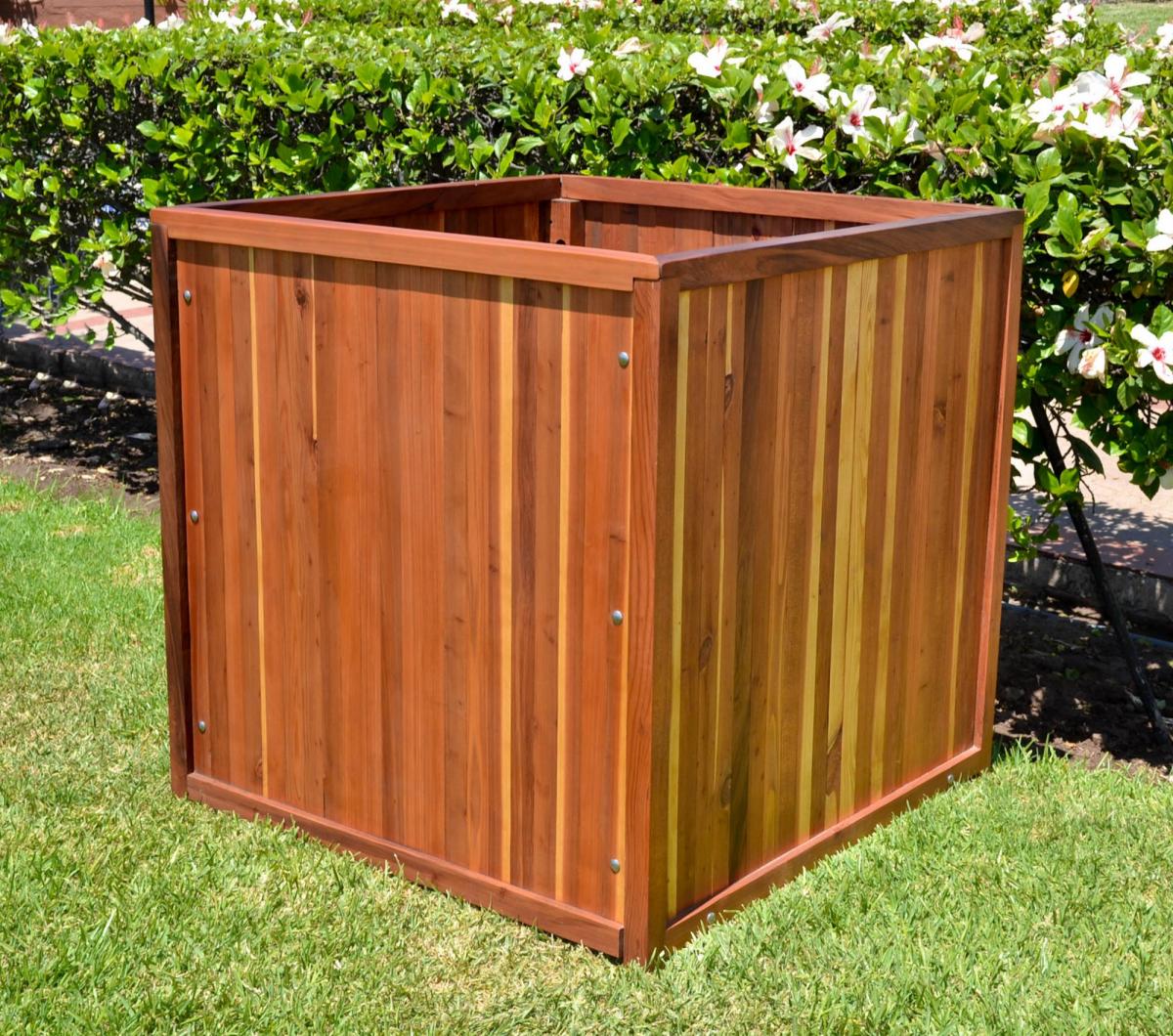 Napa Planters (Options: 48'' L x 48'' W x 48'' H, California Redwood, No Base or Casters, No Trellis, Interior and Exterior of Box with Sealant (No Growing Vegetables), Transparent Premium Sealant).