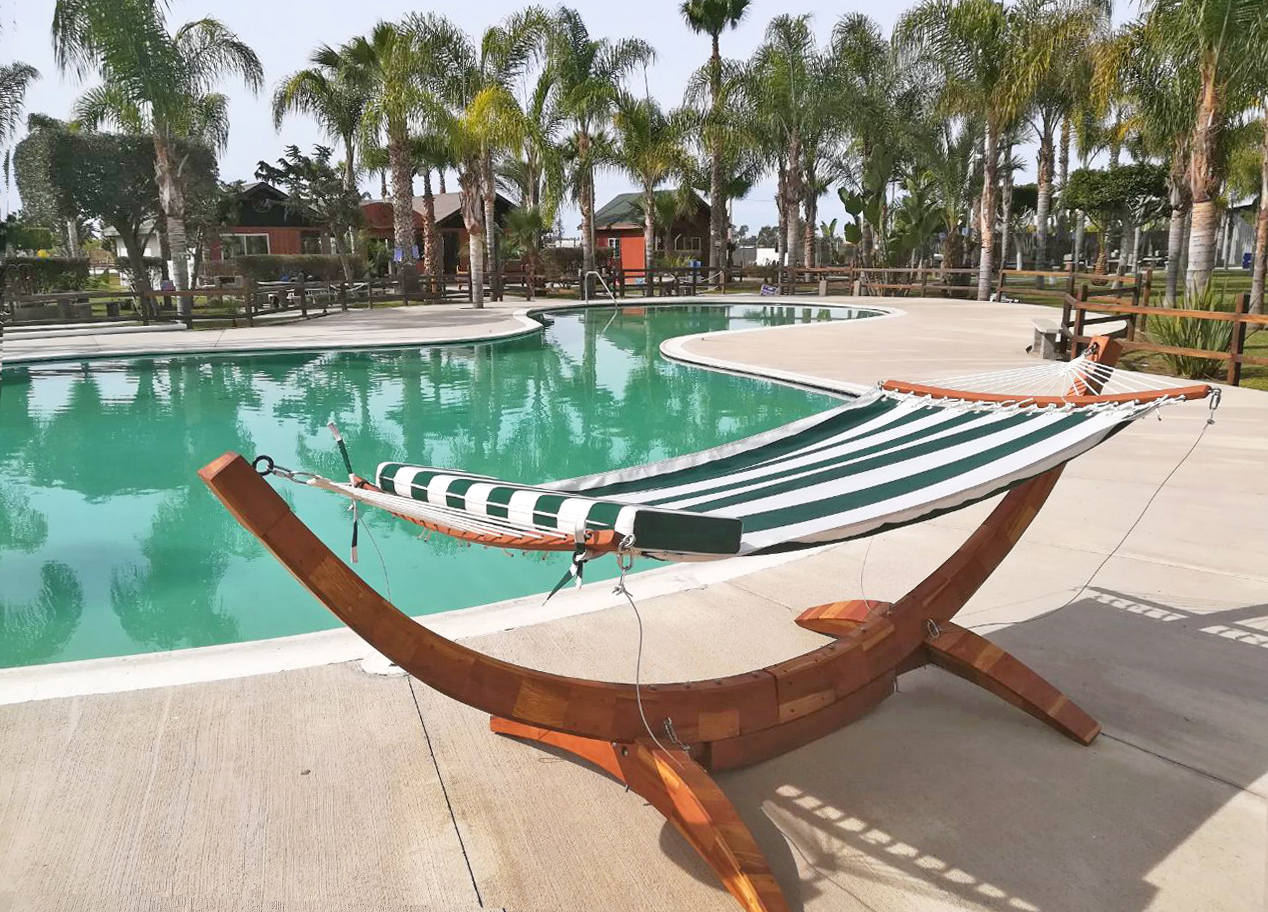 Photo inspiration: Visual Reference: Redwood Hammock Stand Custom Wood Outdoor Hammock