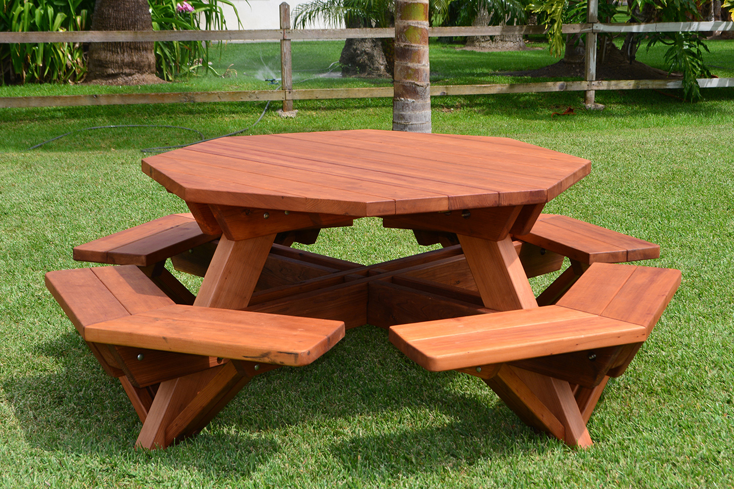 Octagon Picnic Table: Wood Picnic Table with Attached Bench
