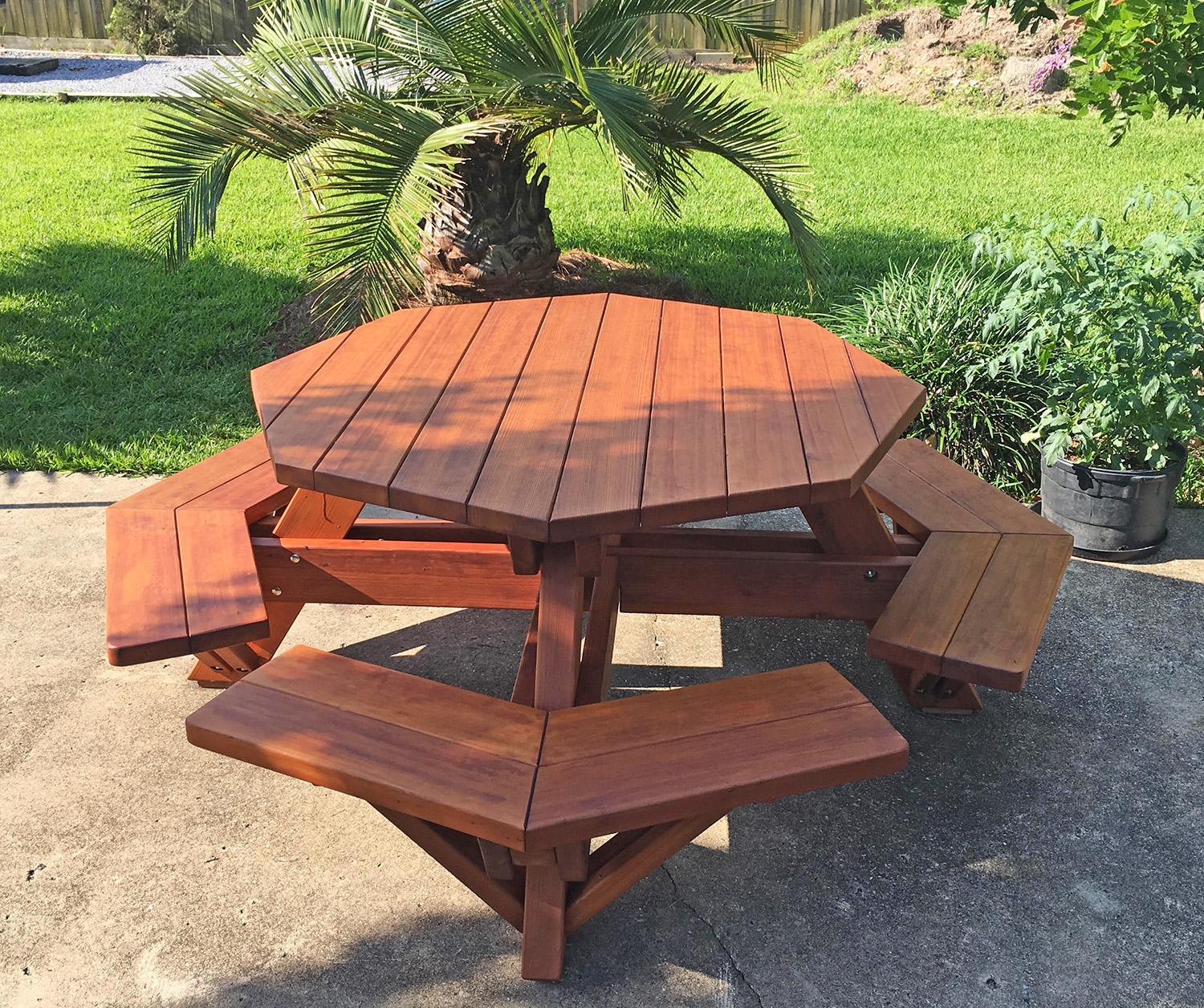 Octagon Picnic Table Wood Picnic Table with Attached Bench