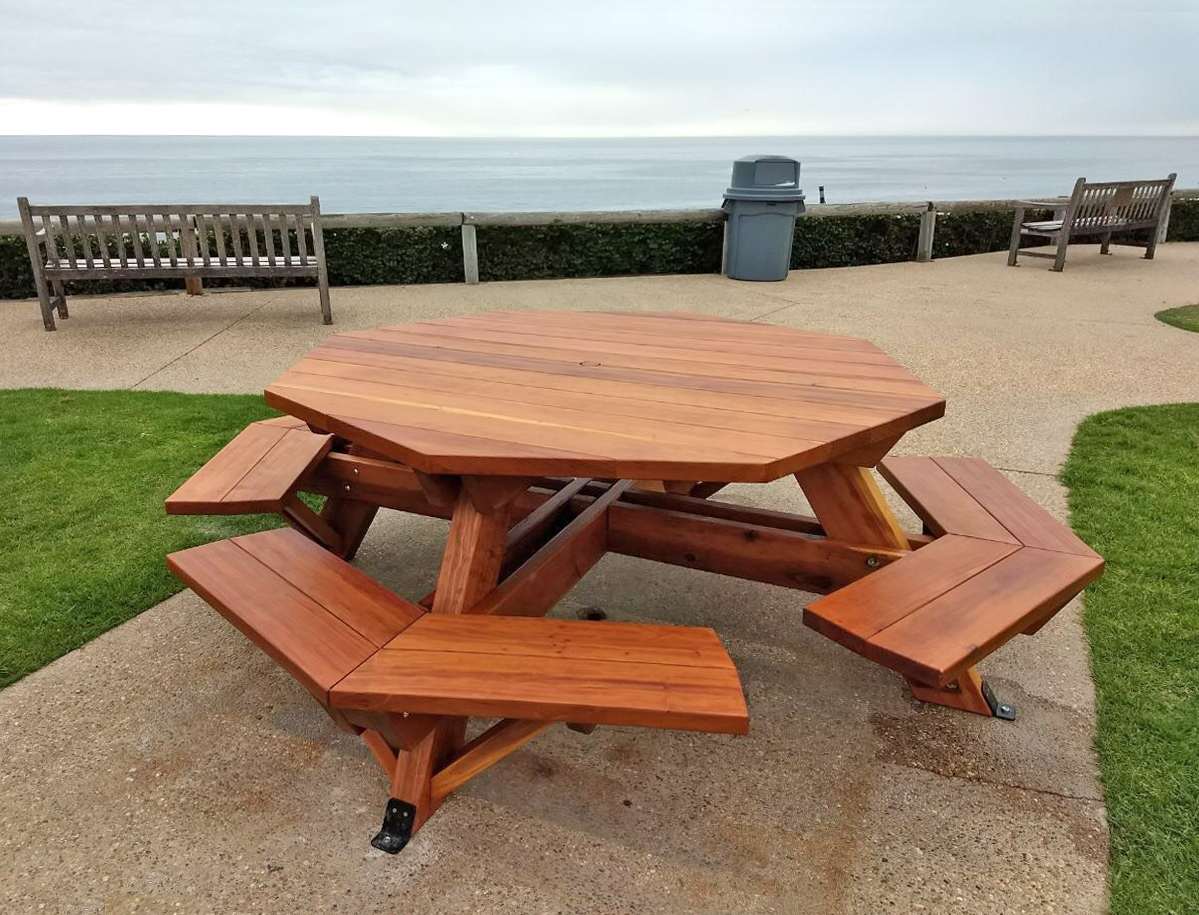 Octagon Picnic Table Wood Picnic Table with Attached Bench