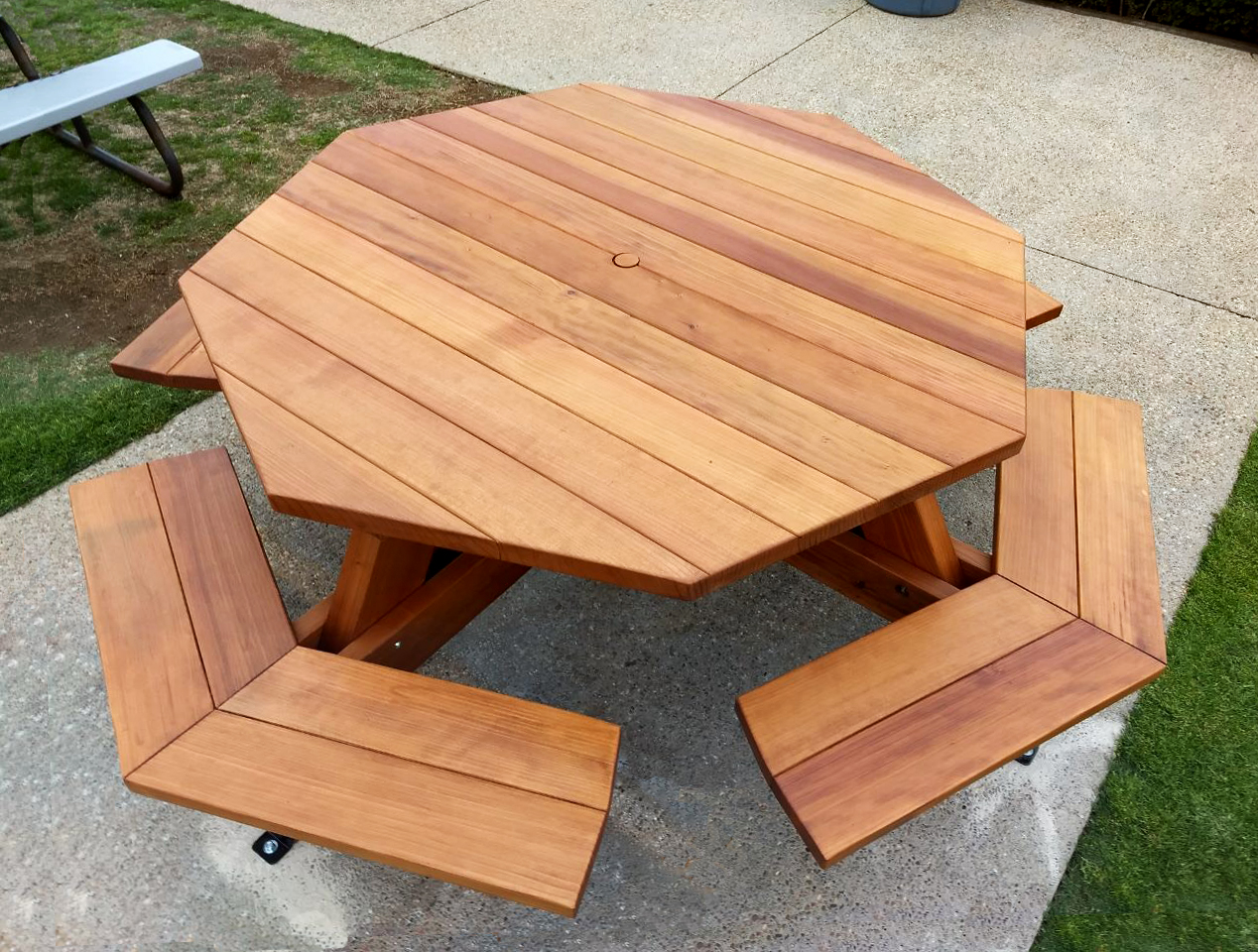 Octagon Picnic Table Wood Picnic Table with Attached Bench