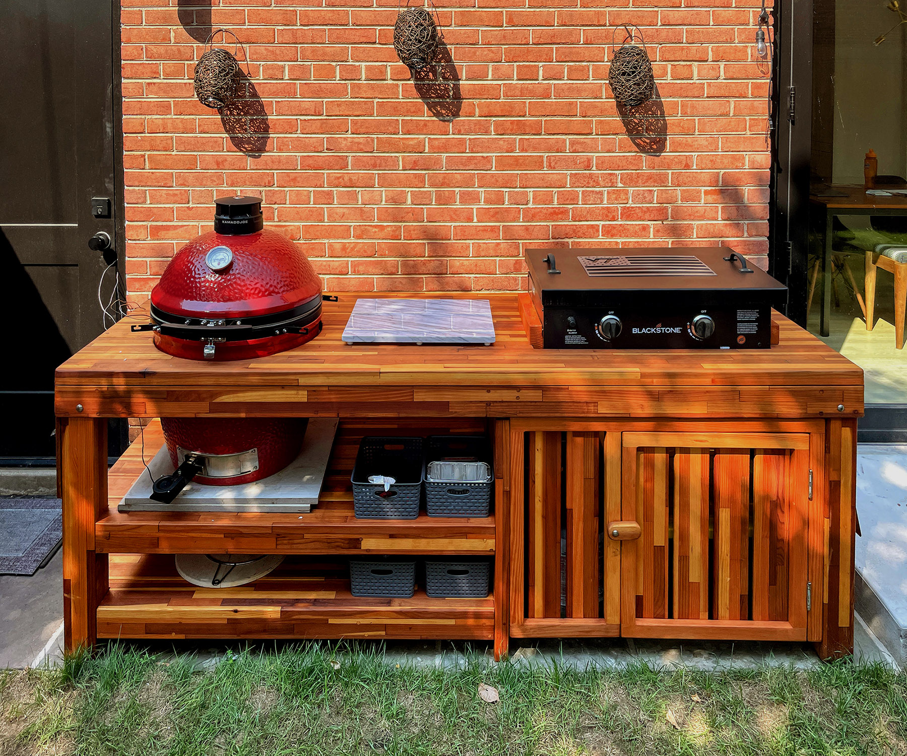 Outdoor Wood Table With Built-in Grill Storage