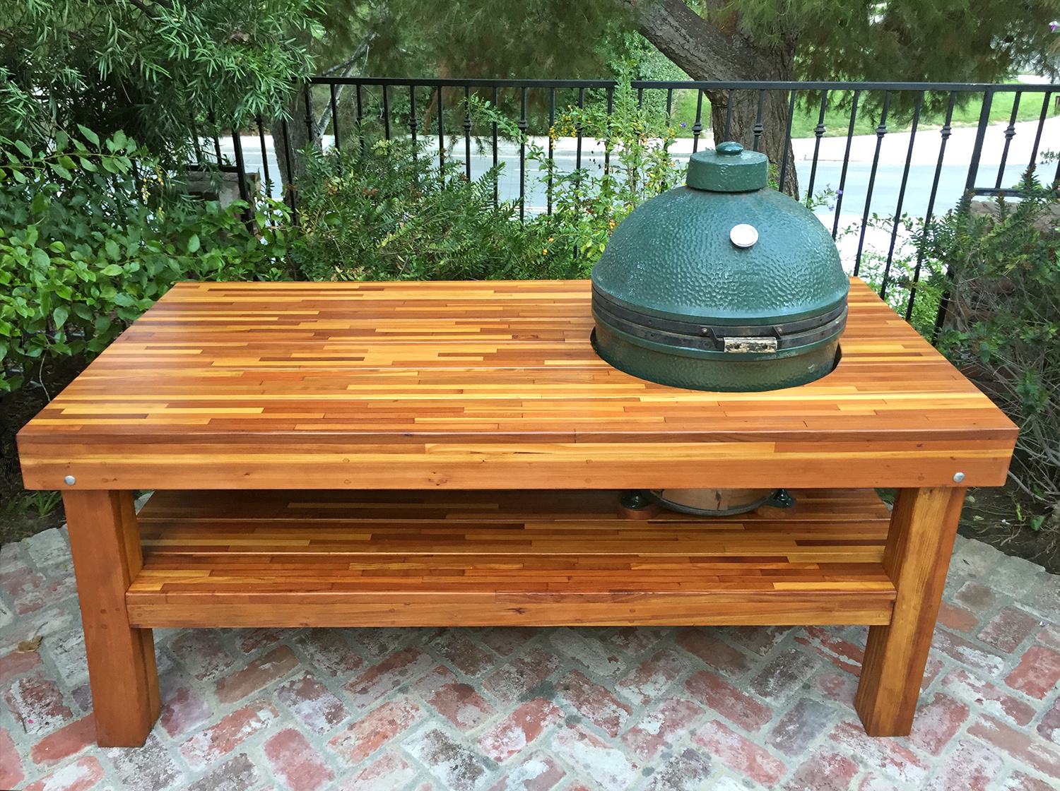 Outdoor Wood Table With Built-in Grill Storage