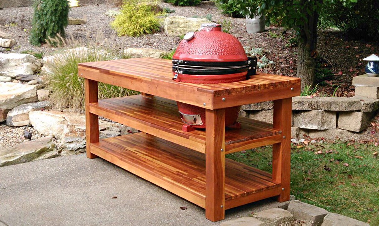 Outdoor Wood Table With Built-in Grill Storage