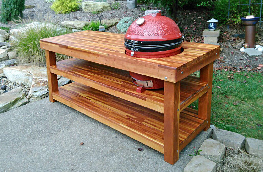 Outdoor Wood Table With Built-in Grill Storage