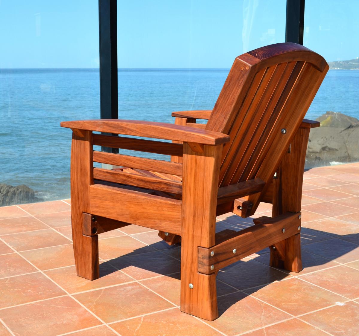 Reclining Redwood Easy Chair, Outdoor Wood Recliners