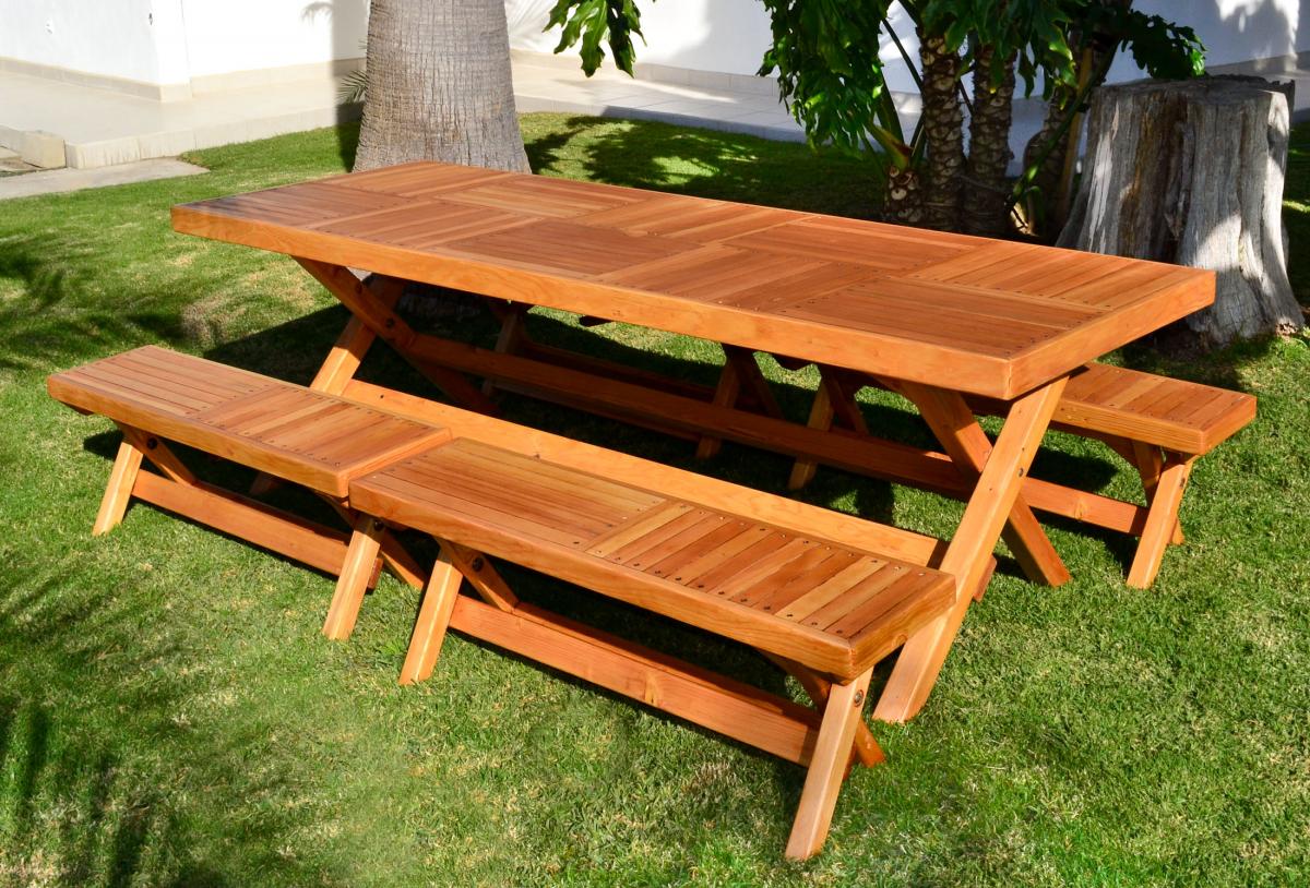 Redwood Rectangular Folding Picnic Table With Fold Up Legs