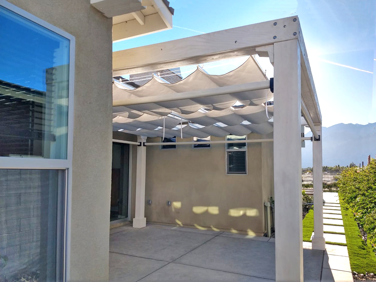 Retractable Shade Canopy Pergola Kit, Custom Made from Redwood