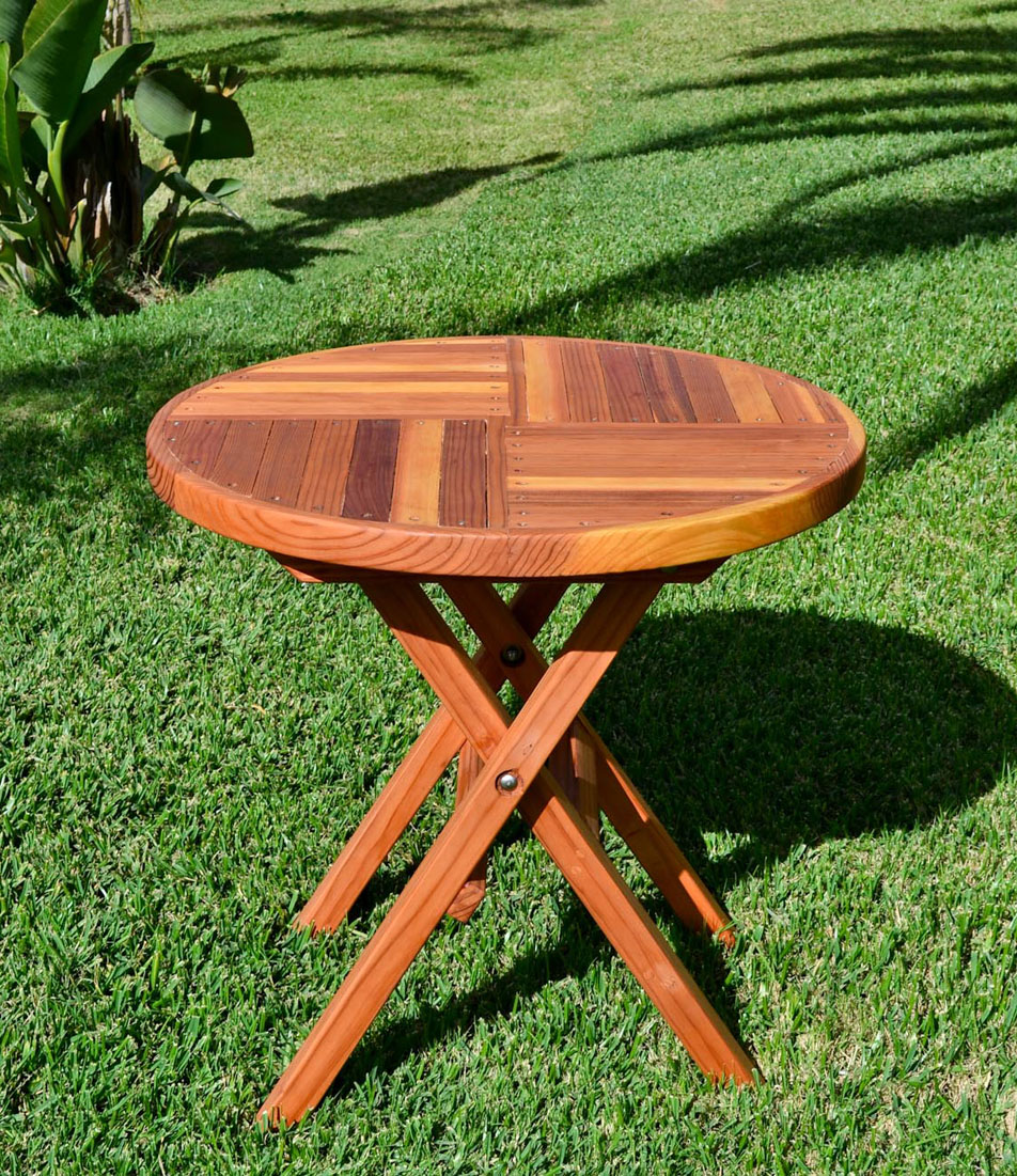 Round Wood Folding Picnic Table with Curved Benches | Forever Redwood