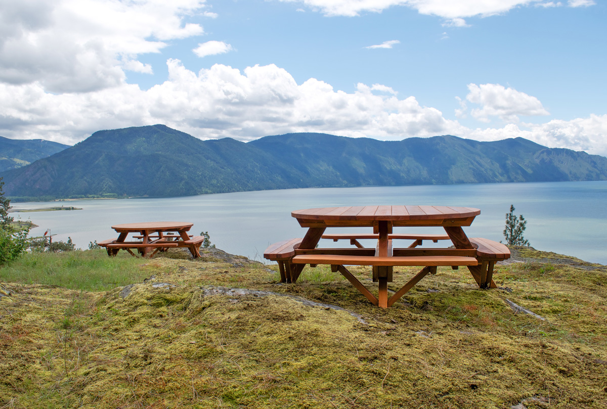 Round Wooden Picnic Table with Attached Benches