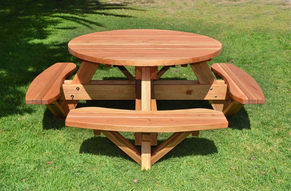 Round Wooden Picnic Table With Attached, Round Wood Picnic Table Plans