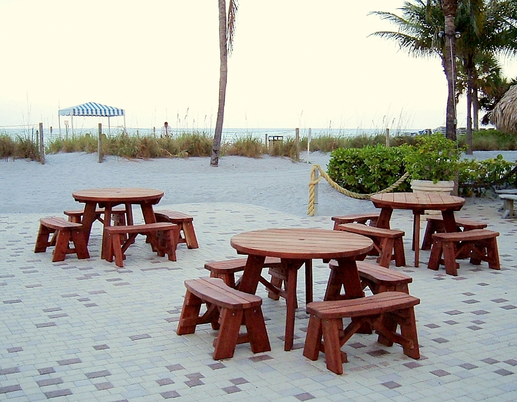 Teak picnic table with hot sale detached benches