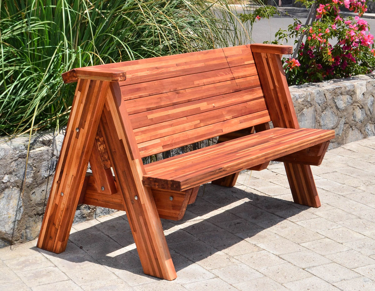 Rustic Redwood Bench, Custom Garden Seating