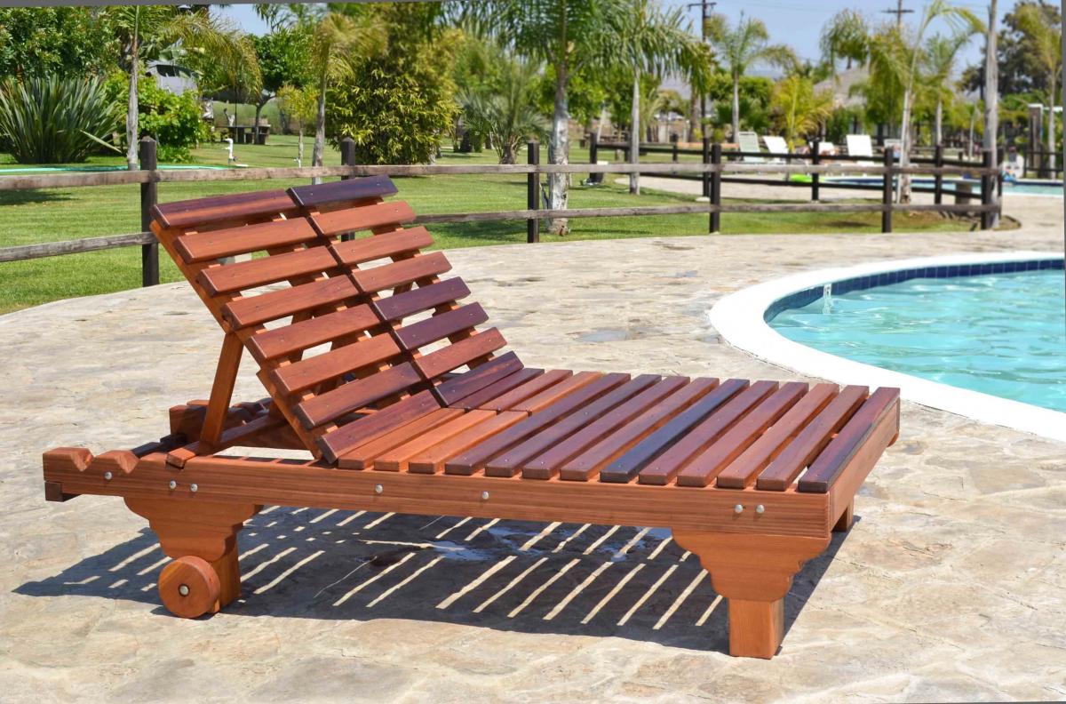 Sol Redwood Patio Lounger (Options: Double, Standard 74", Mature Redwood, 15.5H, Include Wooden Wheels, No Cushion, Transparent Premium Sealant). 