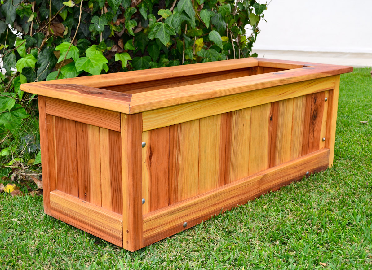 Sonoma Planters (Options: 48" L, 24" W x 24" H, California Redwood, Add Seating Ledge, No Feet, No Trellis, Interior and Exterior of Box with Sealant (No Growing Vegetables), Transparent Premium Sealant).