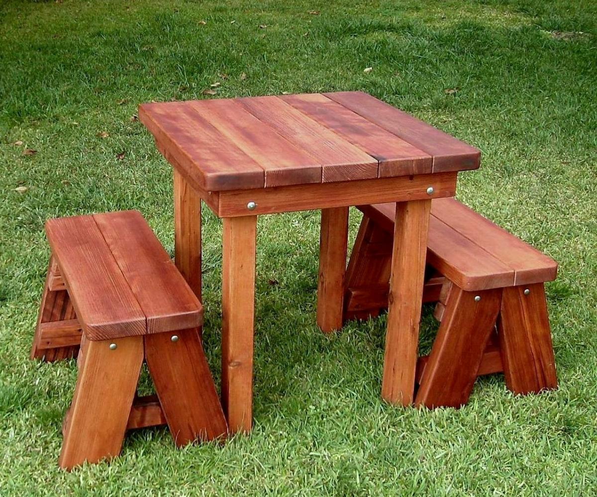 Square Patio Tables (Options: 2.5', Side Benches, Mature Redwood, Classic Forever Benches, Standard tabletop option, Slightly Rounded Corners, No Umbrella Hole, Transparent Premium Sealant). 