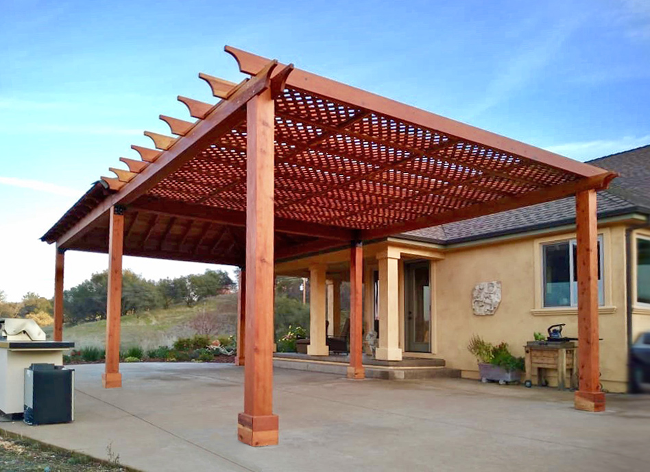 The Lattice Pergola Kit, Custom Made from Redwood
