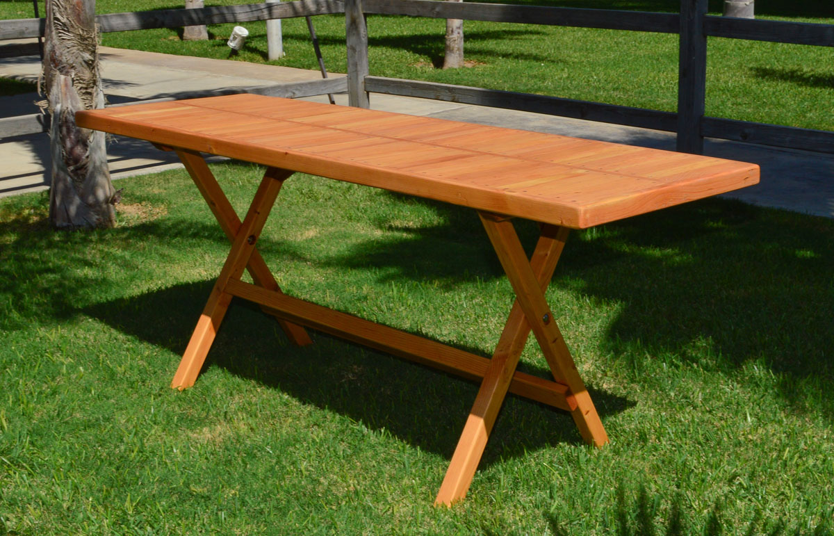 Redwood Rectangular Folding Picnic Table with Fold-up Legs
