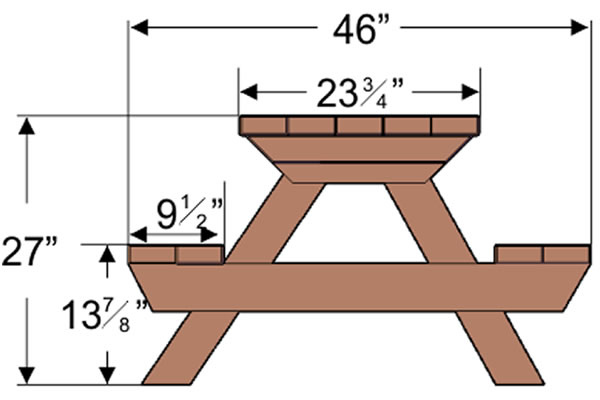 Kid Size Wood Picnic Table With, What Is The Standard Size Of A Picnic Table