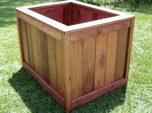Massive Planter Box with Vertical Boards, Framing, and Feet - Redwood - 42'L X 30'W X 30'H